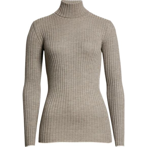 EUC By Malene Birger Reyne Ribbed Merino Wool Turtleneck Taupe Sweater Sz Large - Picture 2 of 16